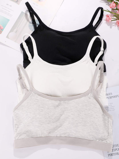 Boao 3 Pieces Mini Camisole Bra Padded Brassiere Tank Top Brassiere Women Sports Bra with Straps(Black, White, Grey,M)