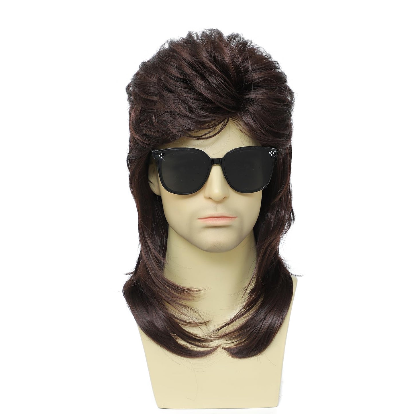 Auguyist Mullet Wig for Men, Joe Dirt, Emo, 80s Costume, Halloween Accessory (Dark Brown)