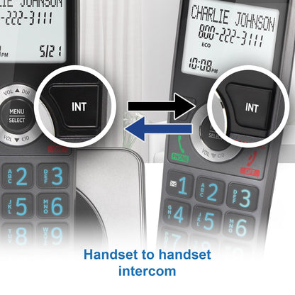 AT&T GL2101-2 DECT 6.0 2-Handset Cordless Home Phone with Call Block, Caller ID, Full-Duplex Handset Speakerphone, 2" White Backlit Display, Lighted Keypad (Graphite & Black)