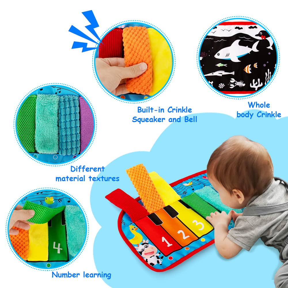 Inbeby Tummy Time/Baby Mirror Toys, Black and White High Contrast Tabletop Mount Baby Newborn Toys 0 3 6 Months Brain Development, Sensory Texture Piano Infant Toys 0 3 6 Months with Squeaker