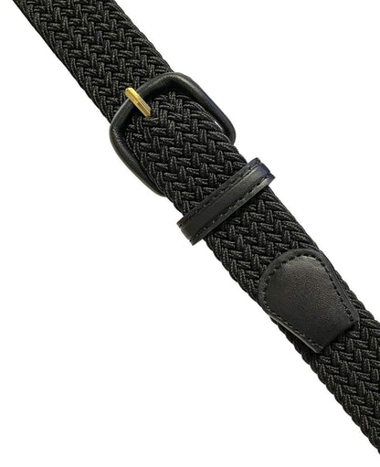 Belts.com Leather Covered Buckle Woven Elastic Stretch Belt, Black, (M(34-36")