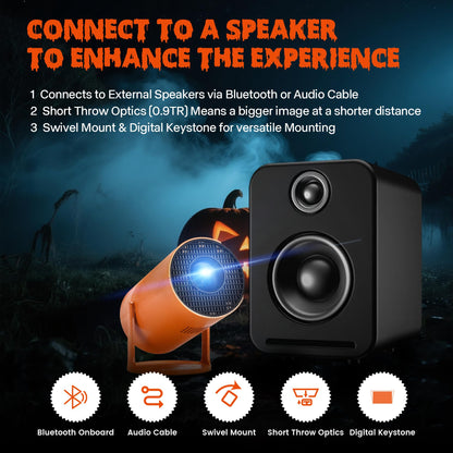 AAXA HP Halloween Projector (2025 Upgraded) for Haunted Windows, Auto-Start, Holographic Projections, Short Throw, HD 1080P, Portable Projector with 8 Pre-Loaded Hologram Movies, Built-in Speaker