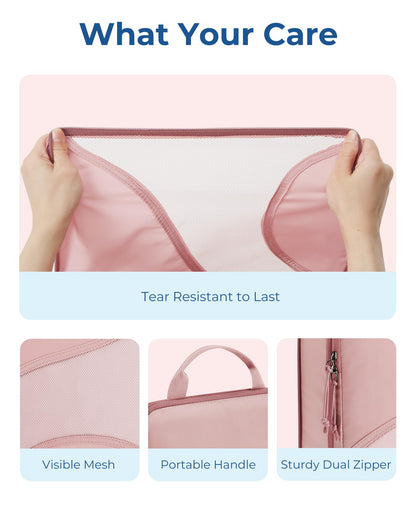 BAGSMART Compression Packing Cubes for Travel, 6 Set Packing Cubes for Suitcases, Compression Suitcases Organizers Bag Set for Travel Essentials, Lightweight Packing Organizers Baby Pink