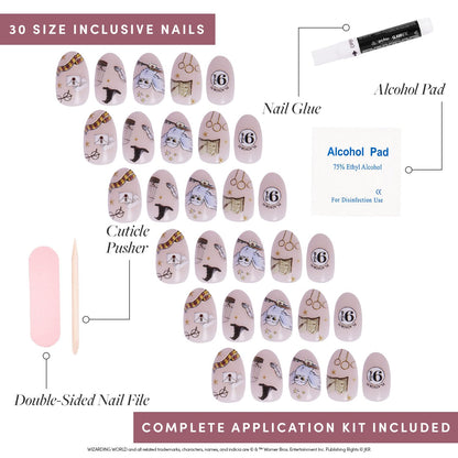 Harry Potter™ x Glamnetic Press On Nails - Hogwarts™ | Semi-Transparent Multi Graphic Short Oval Nails in a Glossy Finish | 15 Sizes - 30 Nail Kit with Glue