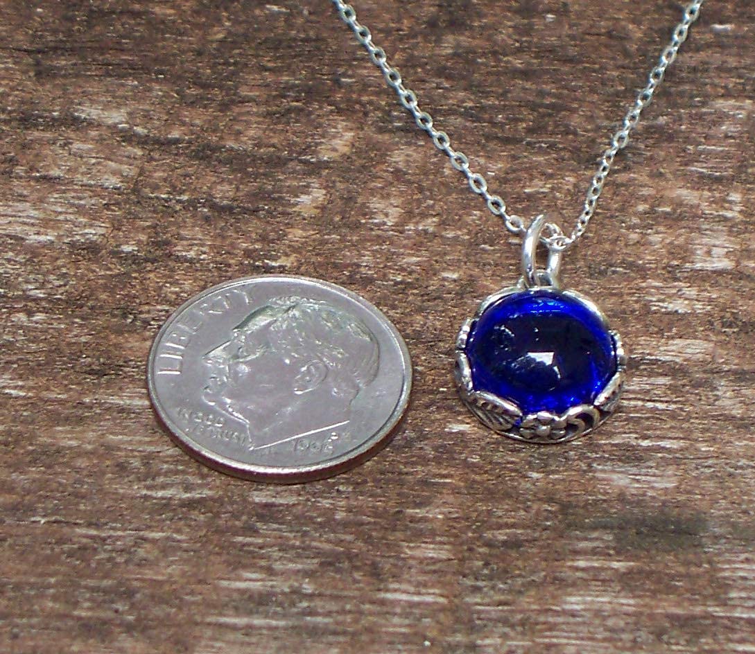 Bottled Up Designs Handmade Vintage Necklace, Recycled 1960's Glass, Sterling Silver, Eco Friendly, Made in USA, Birthday Gifts, Mothers Day, Women, Anniversary (Cobalt Skin Cream Jar)