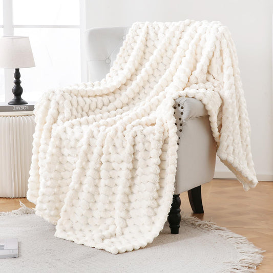 Bnuitland Ivory Super Soft Flannel Throw Blanket, 3D Clouds Stylish Jacquard Lightweight Blanket for Bed,Sofa,Couch,Home Decor, 300 GSM Fleece Cozy Warm, Suitable for All Seasons, 50X70 inches