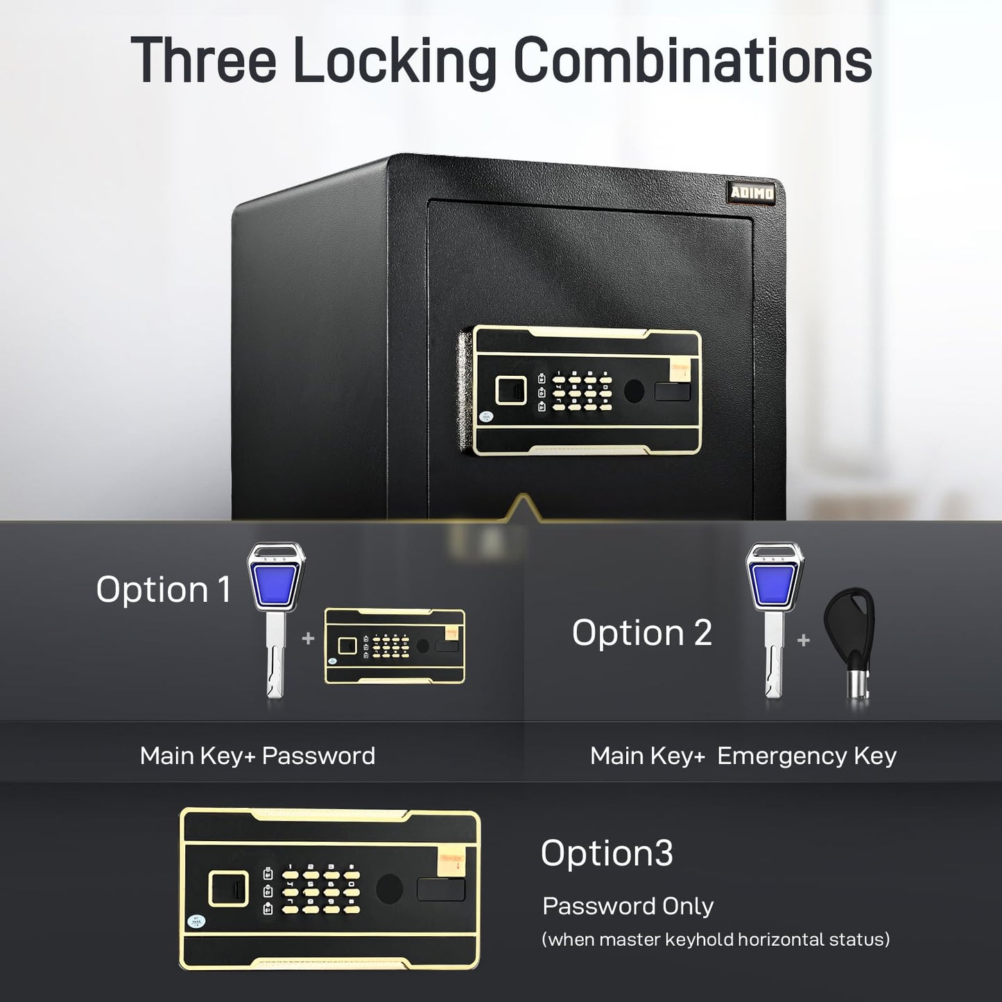 ADIMO Safe, 2.1 Cuft Heavy Duty Steel Home Safe Box with Digital Keypad&Key Lock, Built-In Lockable Cabinet, Hidden Money Box Storage for Document Jewelry w/Fireproof Waterproof Bag Home Office