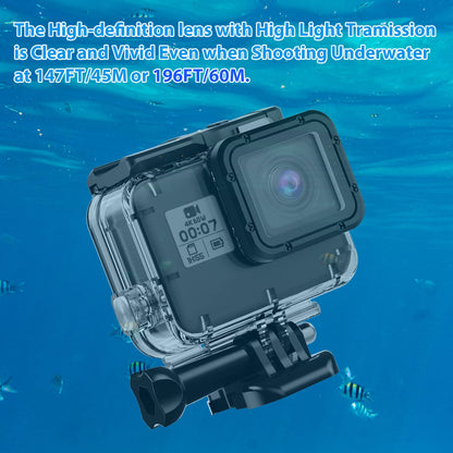 HONGDAK Waterproof Housing Case for GoPro Hero 7/6/5 Black(2018), 196ft/60m Waterproof Diving Protective Housing Shell with Touchable Cover for GoPro Action Camera Underwater Dive Case Shell