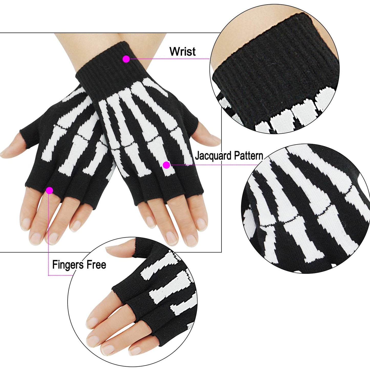 Bienvenu Unisex Stretchy Fingerless Hand Warmer Skeleton Gloves