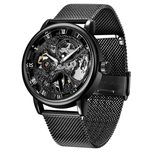 Whodoit Men's Mesh Strap Mechanical Skeleton Watch