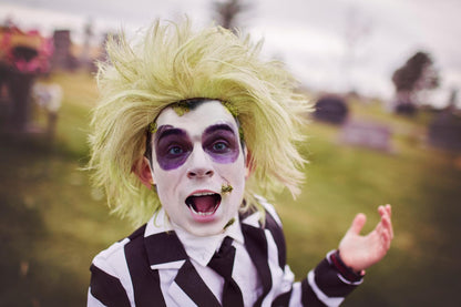 Wiggy Mermaid Unisex Silver Light Green Bald Wig Men, Short Wavy Old Man Wig Fluffy Crazy Funny Wigs + Cap for Movie Halloween Costume Party Cosplay