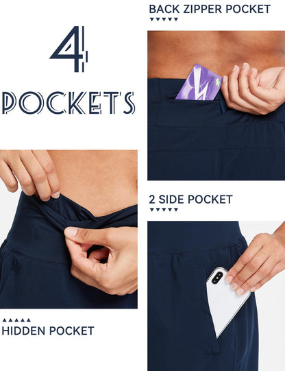 baleaf Women's 5" Workout Shorts Gym Running Shorts Athletic with Liner High Waistband Quick Dry Sports Zipper Pockets Navy M
