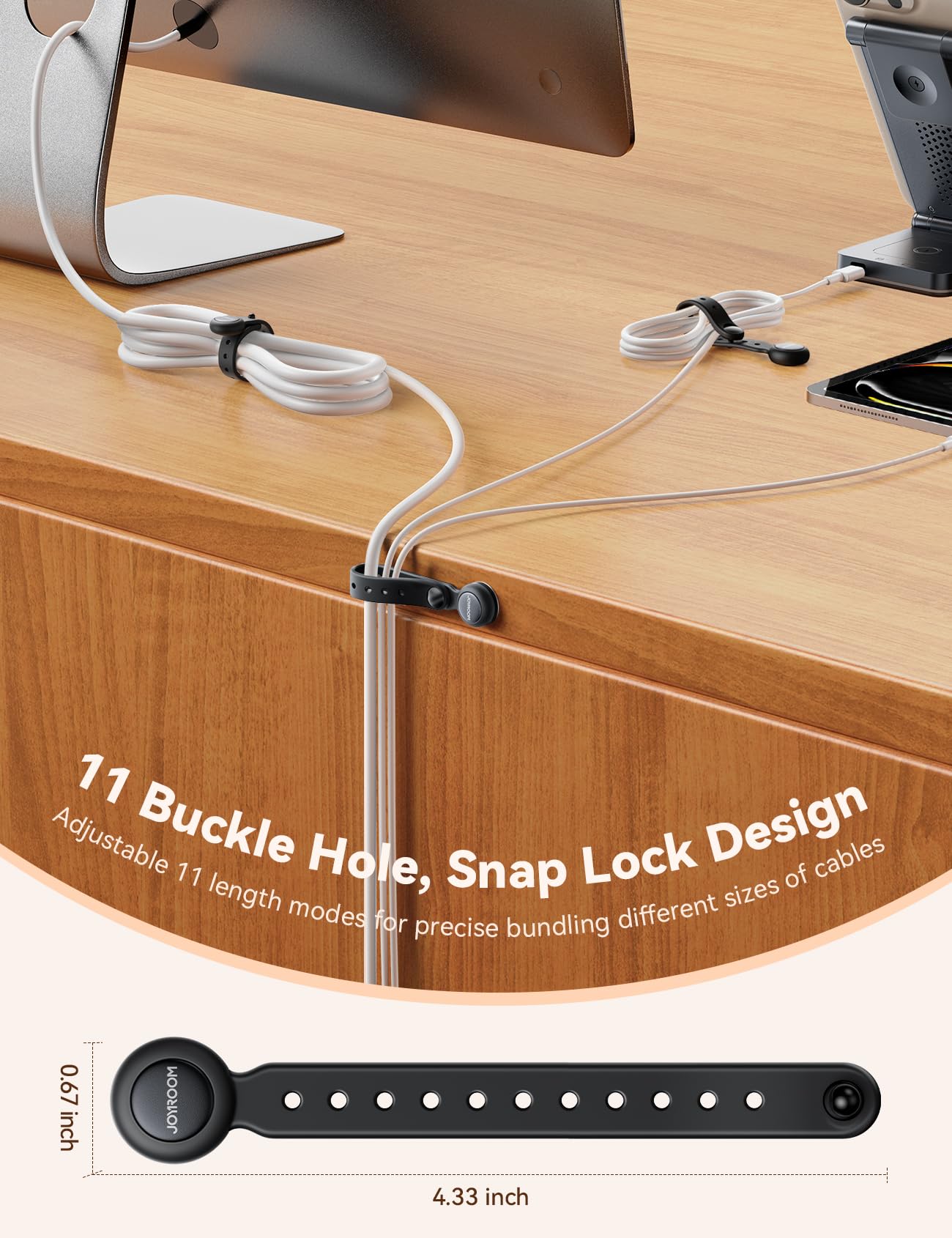 2025 Upgraded Magnetic Cable Ties with Magnets for Bundling & Cable Management– JOYROOM Reusable Silicone Cord Ties Multi-Purpose Cord Organizer Clips for Home, Office & Travel (12-Pack,Black)