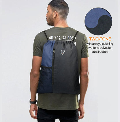 BeeGreen Drawstring Backpack Sports Gym Bag for Women Men Large Cinch Sackpack with 2 Zipper Pockets and Water Bottle Mesh Pockets Black Navy