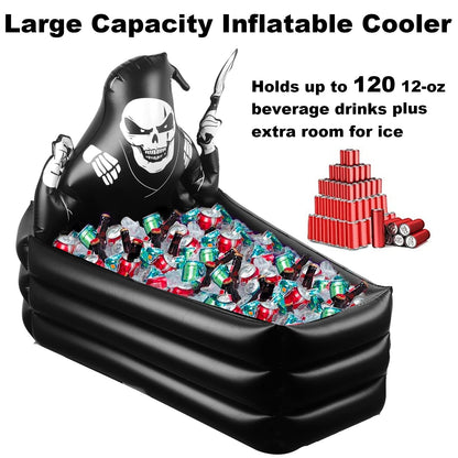 44 Inch Inflatable Grim Reaper Coffin Cooler Halloween Party Supplies 120+ Cans Large Capacity Inflatable Drink Holder for Indoor Outdoor Home Halloween Birthday Party Decorations, Black