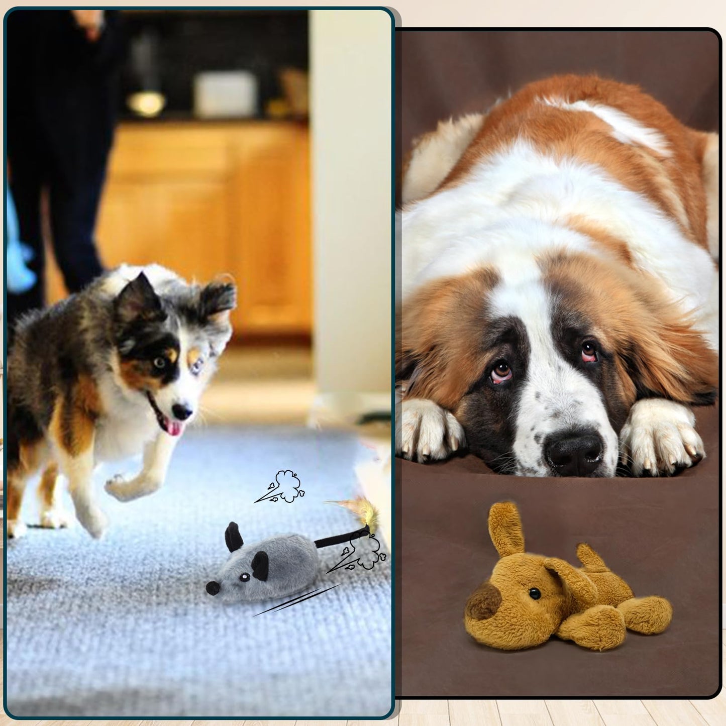 BABORUI Interactive Escaping Mice Squeaky Toys with Lights & Auto-Turn, Rechargeable Moving Toys for Small/Medium/Large Dogs & Cats (Grey)