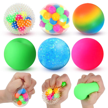 6 Set Squishy Sensory Stress Squeezing Balls forAdults: Best Calming Tool to Relieve Anxiety, Vent Mood and Improve Focus, Easter Basket Stuffers for Kids, Goodie Bag Stuffers