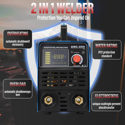 250A 110/220V Stick Welder,ARC/Lift TIG Welding Machine with Synergic Control,IGBT Inverter,Hot Start,Arc Force and Anti-Stick