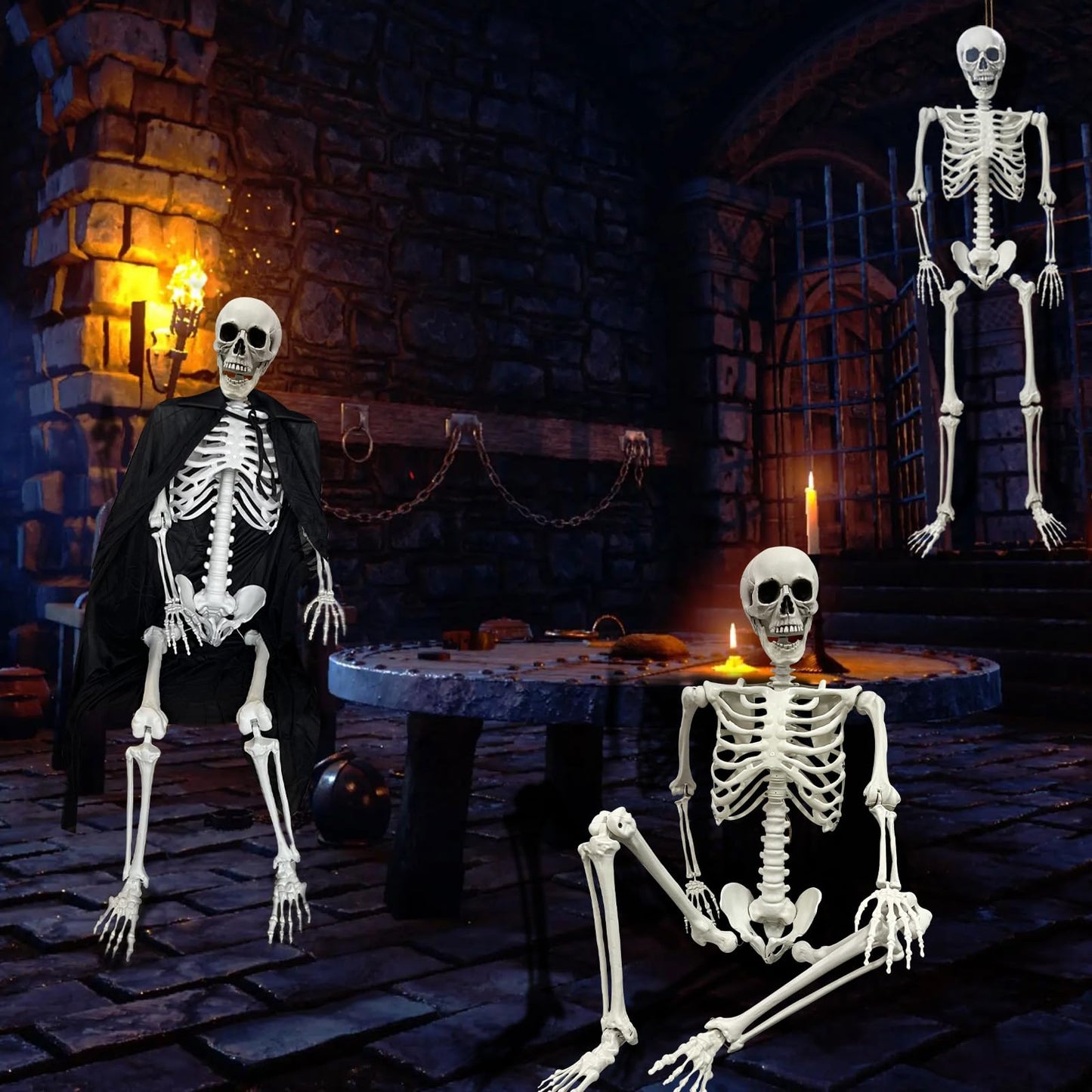 IDMOP 5.4Ft Halloween Skeleton - Life Size Full Body Realistic Human Bones with Posable Joints for Halloween Pose Skeleton Prop Decoration