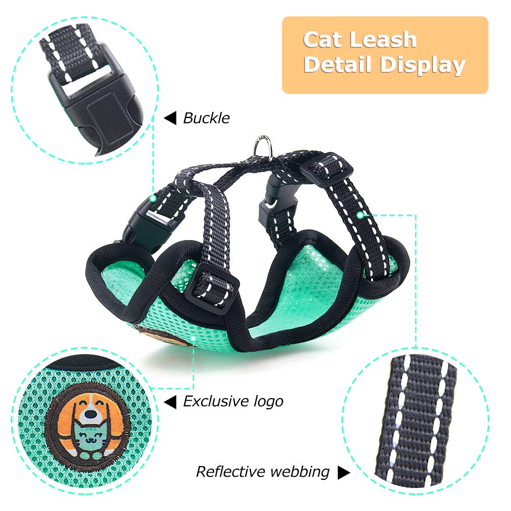 AWOOF Reflective Kitten Harness and Leash Escape Proof with Car Seat Belt, Adjustable Cat Puppy Walking Jacket with Metal Leash Ring, Soft Breathable Small Pet Vest (S)