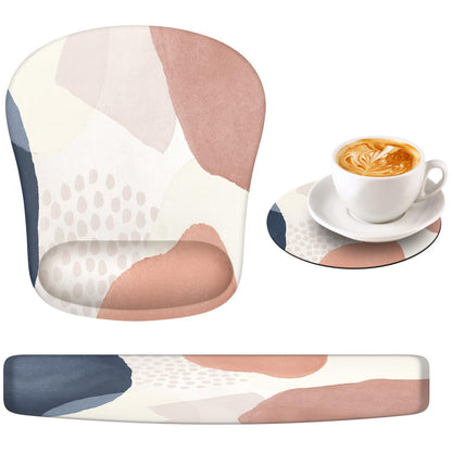 HAOCOO Ergonomic Mouse Pad and Keyboard Wrist Rest Set, Gel Wrist Rest for Computer, Gaming Mouse Pad for Office Home, Pink Boho