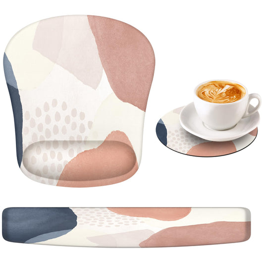HAOCOO Ergonomic Mouse Pad and Keyboard Wrist Rest Set, Gel Wrist Rest for Computer, Gaming Mouse Pad for Office Home, Pink Boho