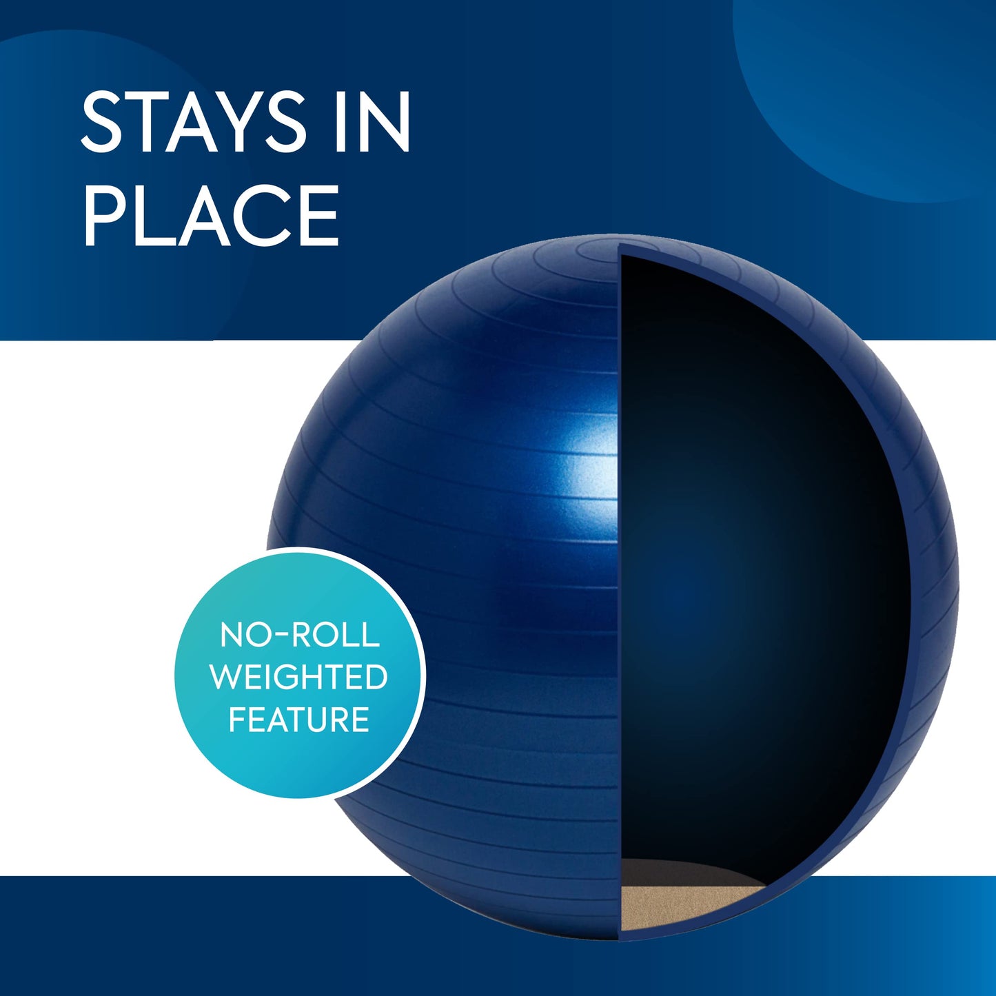 Bouncyband Large Balance Ball, Dark Blue – Create Flexible Seating to Improve Focus in The School, Office, or Home with This No-Roll Weighted Ball – 25.5” (65cm) for People Over 5’6 Tall