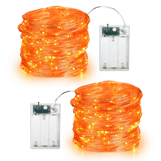 BrizLabs Orange Halloween Lights, 19.47ft 60 LED Orange Fairy Lights String, 2 Modes Battery Halloween String Light, Indoor Silver Wire Twinkle Light for Christmas Thanksgiving Party Carnival Decor