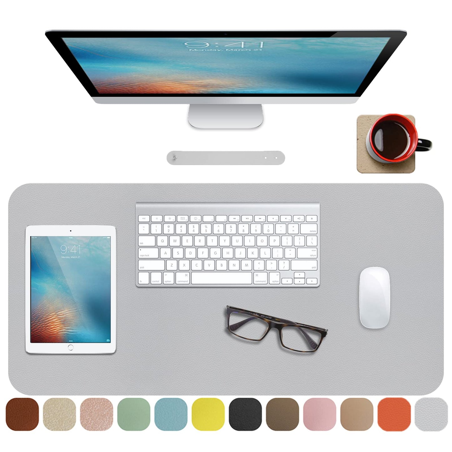 Boutilon Leather Desk Pad Protector,Non-Slip Mouse Pad,Laptop Desk Pad,Office Mouse Mat,Waterproof Leather Desk Blotter,Desk Writing Pad for Office and Home (M-Grey,30"x14")