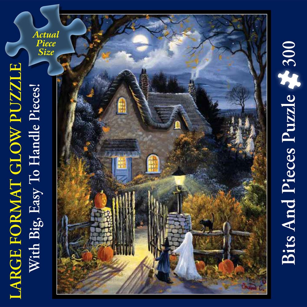 Bits and Pieces – Large 300 Piece Glow in The Dark Jigsaw Puzzle for Adults – ‘Tess's Halloween’ - Jigsaw Puzzle by Artist Christine Carey, Completed Puzzle Size: 18" x 24"