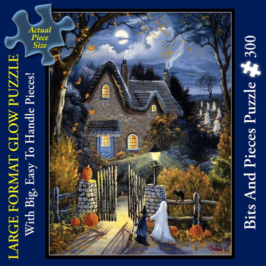Bits and Pieces – Large 300 Piece Glow in The Dark Jigsaw Puzzle for Adults – ‘Tess's Halloween’ - Jigsaw Puzzle by Artist Christine Carey, Completed Puzzle Size: 18" x 24"
