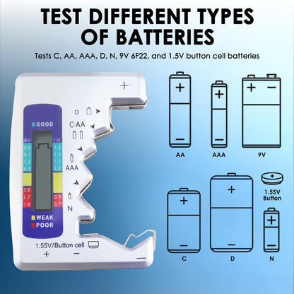 Battery Tester Universal Battery Checker with LCD Display Digital Multi Purpose Small Battery Checker for All Battery C AA AAA D N 9V 6F22 1.5V Button Cell Batteries