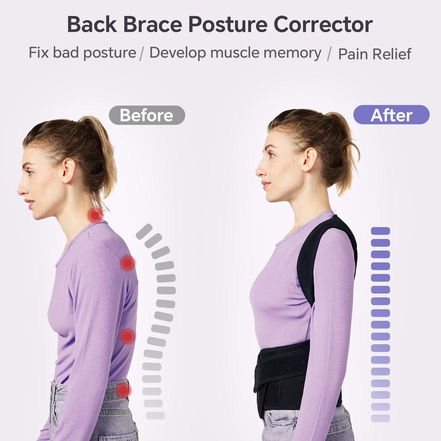 Back Brace for Women and Men Posture Corrector with Adjustable Lumbar Support - Shoulder Upper Lower Back Pain Relief for Hunchback Scoliosis Sciatica - Breathable Design (31.5’’-35.5’’)