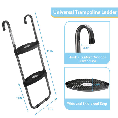 HBTower Trampoline Ladder, 2 Steps with Wide Steps, Trampoline Storage Bag, Universal Hook, 220 lbs Capacity Trampoline Accessories for Children Kids, Black