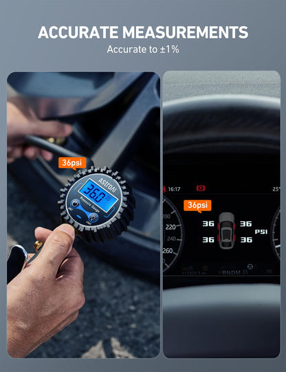 AstroAI Digital Tire Pressure Gauge with Inflator(3-250 PSI 0.1 for Display Resolution), Heavy Duty Air Chuck and Compressor Accessories with Rubber Hose and Quick Connect Coupler, Blue