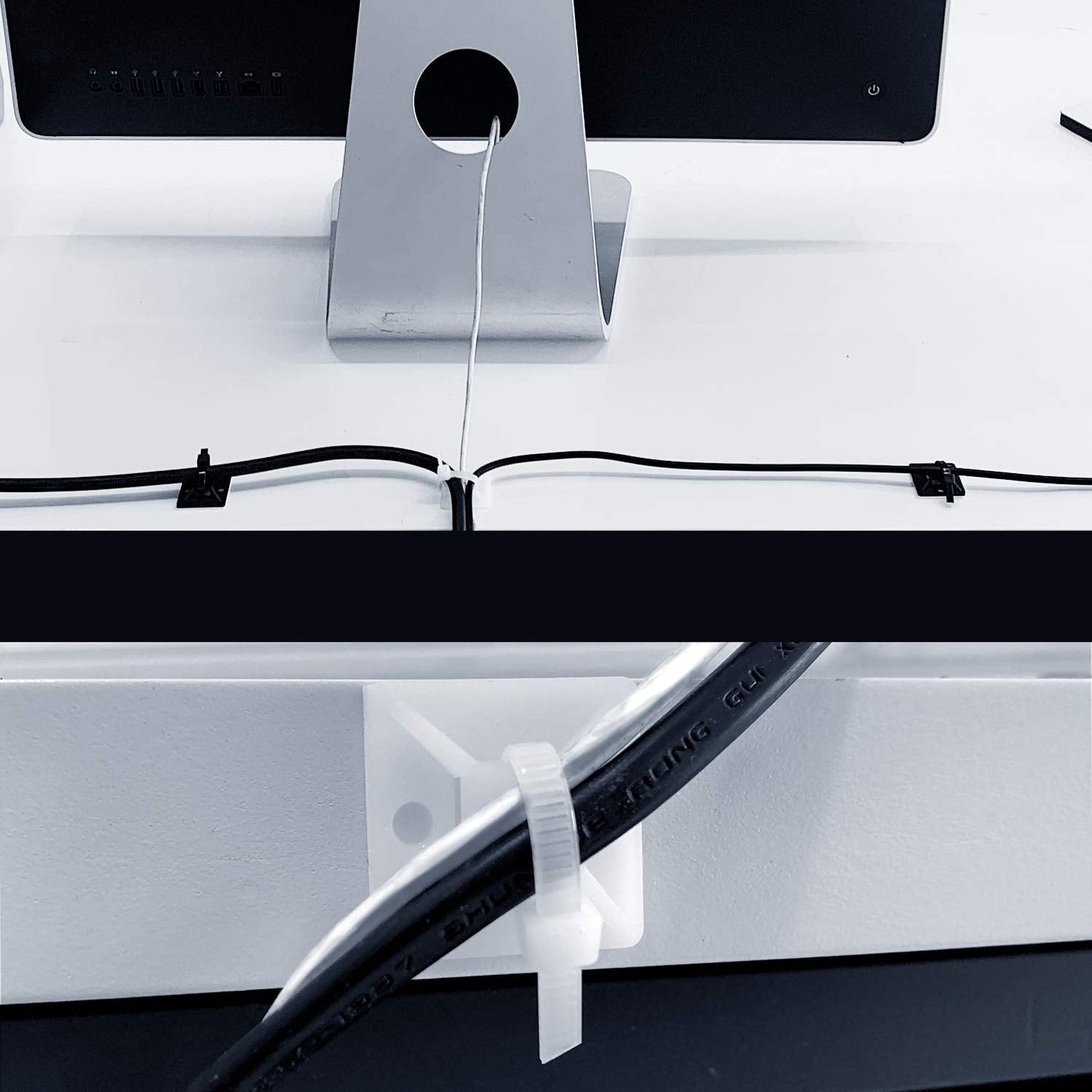 HUASAI 4/5" 100 Pack Zip Tie Mount With Cable Ties,Self Adhesive-backed Mounts for Wire Holder, White Cable Management Clips Wall Anchors