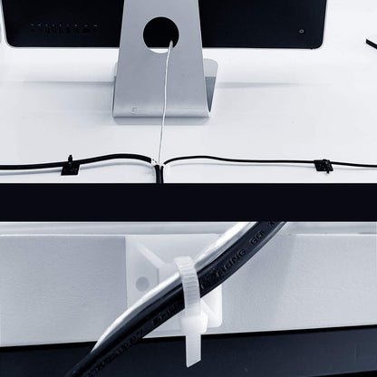 HUASAI 4/5" 100 Pack Zip Tie Mount With Cable Ties,Self Adhesive-backed Mounts for Wire Holder, White Cable Management Clips Wall Anchors