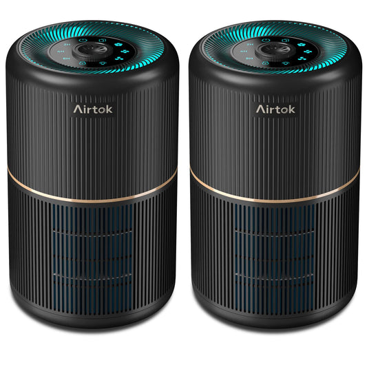 AIRTOK 2 Pack Air Purifier for Home Bedroom, Office Desktop Air Cleaners with 12pcs Fragrance Sponge, H13 HEPA Filter, 4 Stage Filtration up to 376 sqft Black Available for California