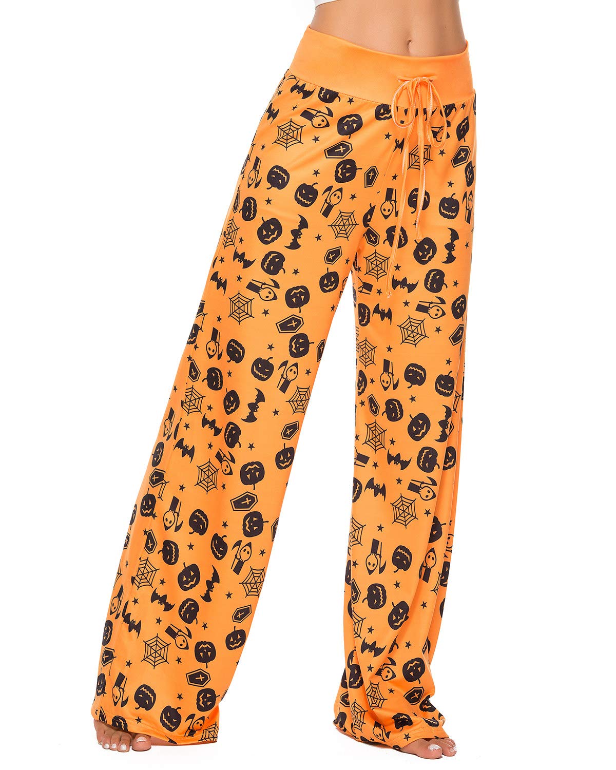 Women Halloween Pajamas Pants Ladies Pumpkin Ghost Pajama Cute Soft Lounge Bottoms Pj Pjs Jammies Fall Funny Spooky Teen Comfy Long Cozy Sleep Pant Print Orange Ghosts