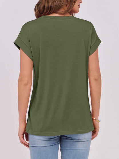 ANRABESS Womens Tops Summer Cap Sleeve Basic Tee Shirts 2025 Trendy Loose Fit Casual Dressy Business Work Tshirts Clothes Army Green Small