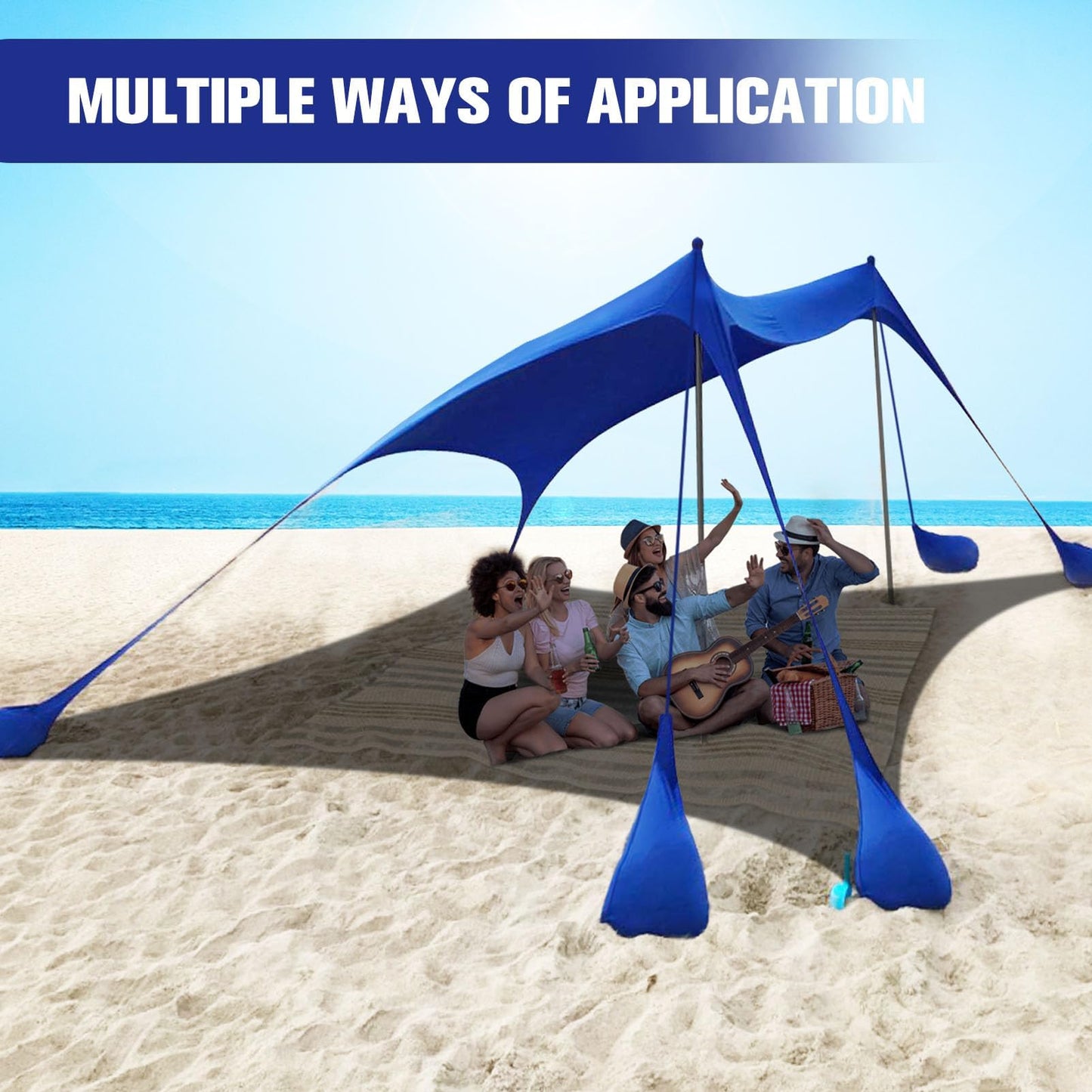 Beach Tent Sun Shelter 10x10FT Beach Shade Canopy with 8 Sandbags, UPF 50+ Protection Beach Shade Canopy, Outdoor Tent for Beach Camping Trips, Fishing, Backyard