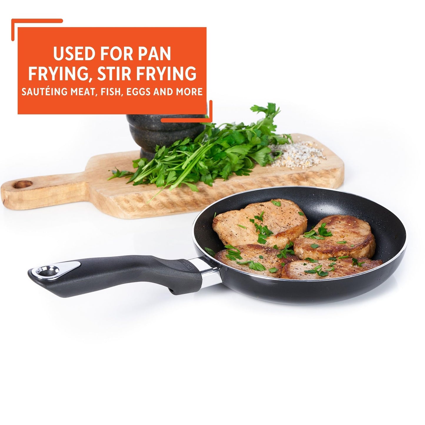 IMUSA 8in Bistro Aluminum Nonstick Fry Pan with Cool Touch Handle, Black