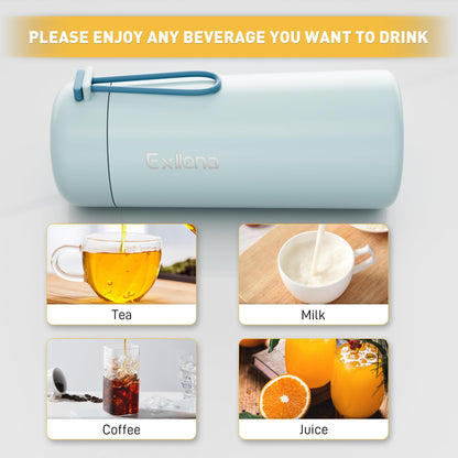 8 oz Water Bottles Made of 304 Stainless Steel, Small Water Bottles Double Wall Vacuum Insulation for Hot&Cold Drinks, Water Bottle Purse with Carry Handle - 100% Leakproof (Grayish Blue)