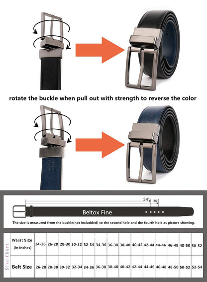 Belts for Men Reversible Leather 1.25" Waist Strap Fashion Dress Buckle Beltox(34-36,Sub-brushed Buckle Black/Brown)