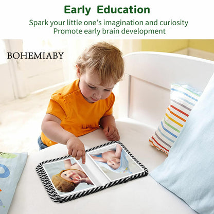 BOHEMIABY Baby Photo Album, My First Family Photo Album for Baby Holds 17 4 x 6" Pictures, Rainbow Toddler Photo Album with Safety Mirror, Soft Baby Books