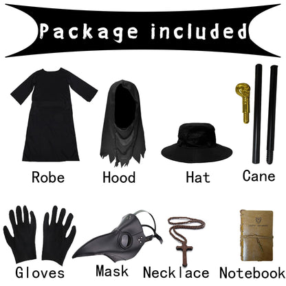 HAOSUN Plague Doctor Costume Set 8 in 1 Halloween Costumes Plague Doctor Mask Outfit for Men Adults (L size)