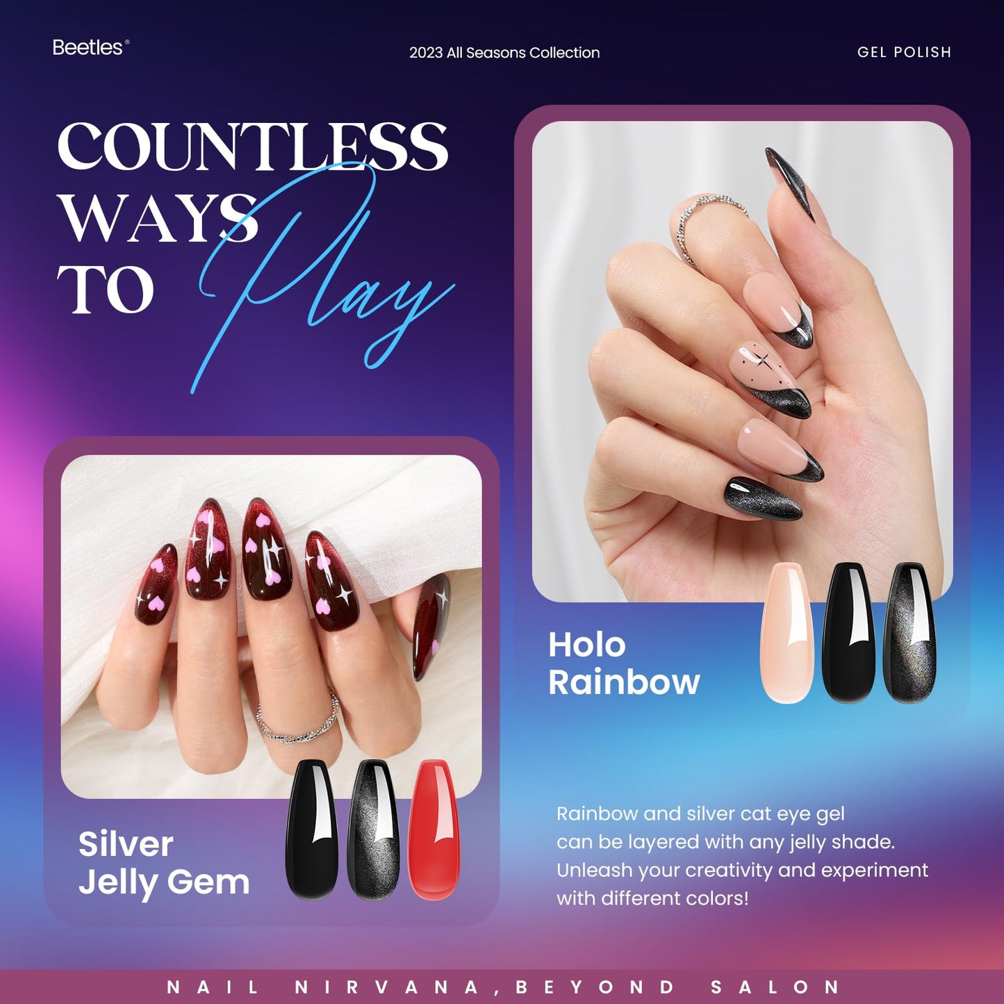 Beetles Cat Eye Gel Nail Polish 39 Pcs Jelly Nail Set Glitter Changing Nail Polish Kit Treasure Box Collection with 3Pcs Base Matte and Glossy Top Soak Off UV Halloween Nails