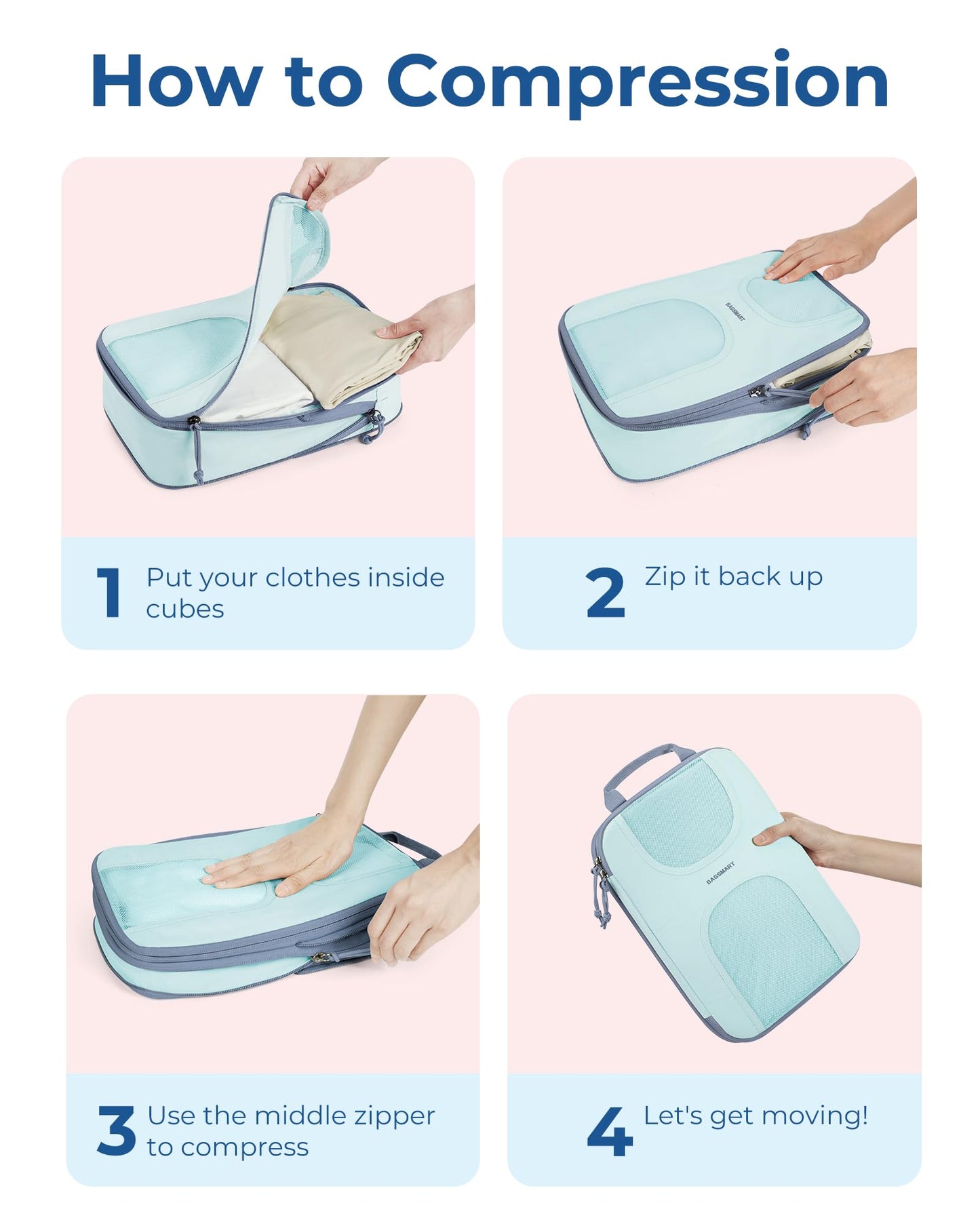 BAGSMART Compression Packing Cubes, 6 Set Packing Cubes for Suitcases, Lightweight Suitcases Organizers Bag Set & Compression Travel Cubes, Travel Essentials Packing Organizers Sky Blue