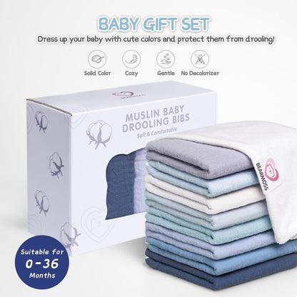 Bearmoss Muslin Baby Drooling Bibs 8 Pack, 100% Cotton Square Adjustable Bandana Bibs Gift for Baby Girls Boys Teething Drool (Mint Iceberg)