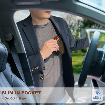 BULLIANT Slim Wallet For Men 12Cards,Easy Leather Wallet Card Holder Money Clip With Simplified Bill Folder&Magnetic Closure -RFID Blocking